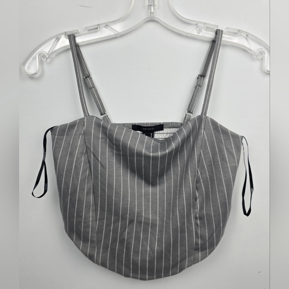 Forever 21 Tops - Forever 21 Women's Crop Shirt Tank Sleeveless Gray White Striped Cami Medium